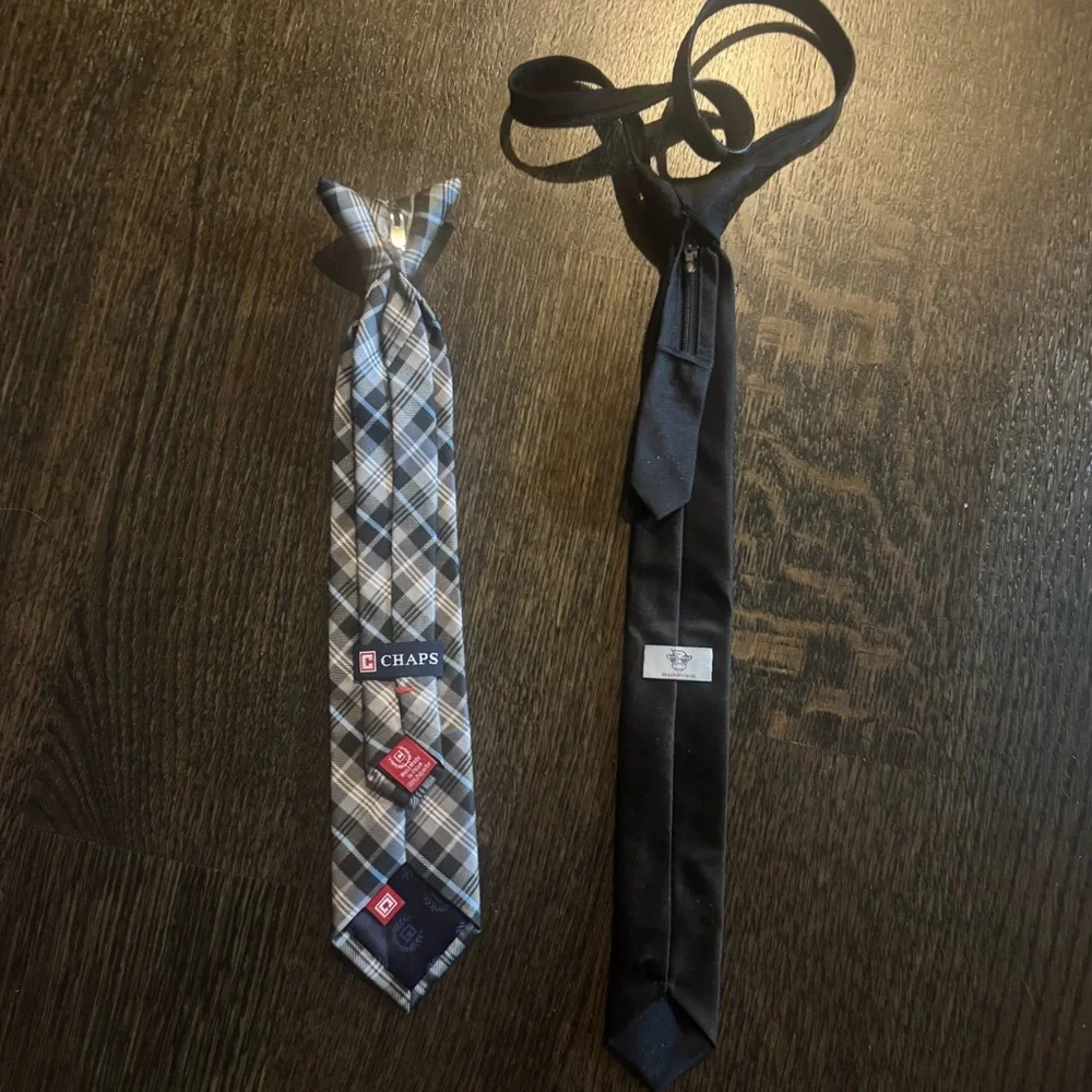 Chaps Plaid and Black Satin Boys Ties